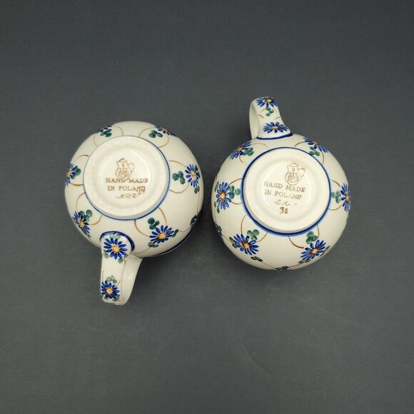 Polish Pottery Aster Trellis Mugs Made in Poland Blue Daisy Bubble Mugs - Picture 8 of 10